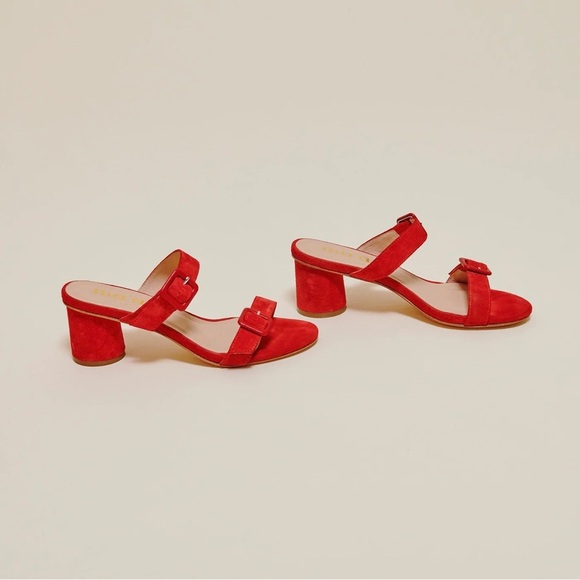 Ma’am Los Angeles / Marsha suede strappy mule Sandal in red 10 - Picture 2 of 7
